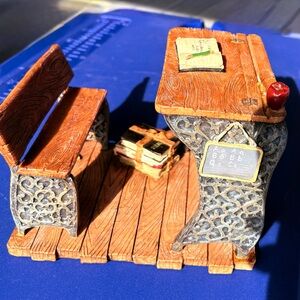 Cracker Barrel Brown and Gray Mini School Desk Accent